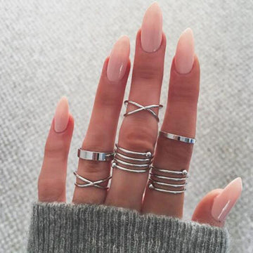 6Pcs/Set Bohemian Vintage Round Hollow Geometric Rings for Women Fashion Cross Twist Open Ring Knuckle Finger Rings Jewelry daiiibabyyy